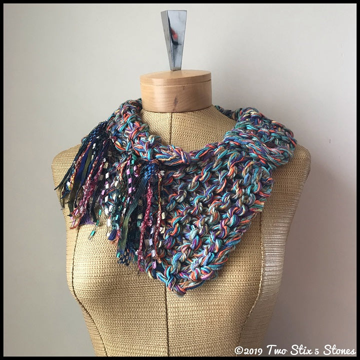 Colorful Tweed Shawlette w/Fringe