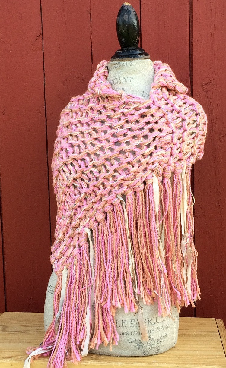 Pink Tweed Shawl w/Fringe