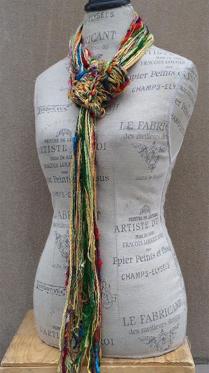 Colorful Tweed Multi-Textured Adjustable Fringe Scarf, (C12)