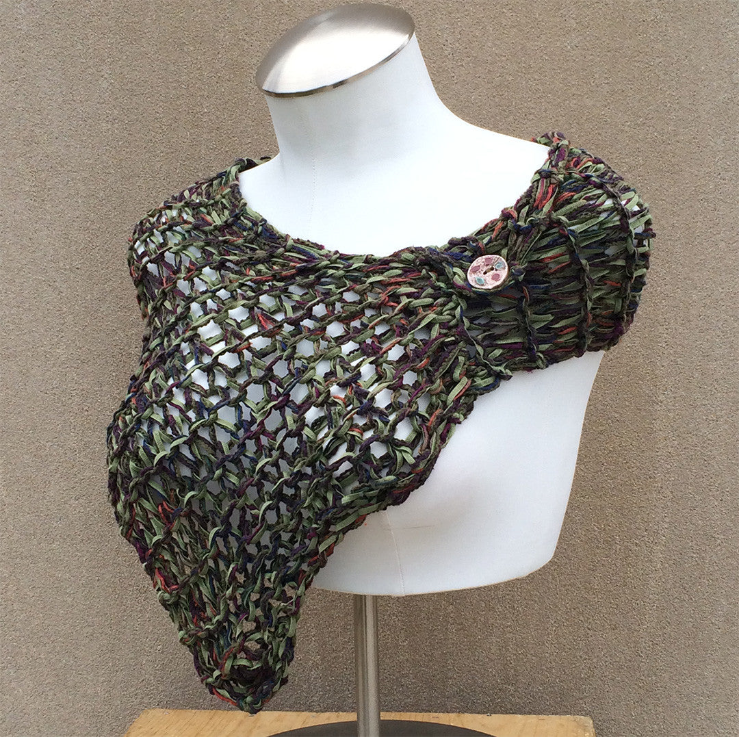 Camouflage Loose Knit Shawl w/Ceramic Button.