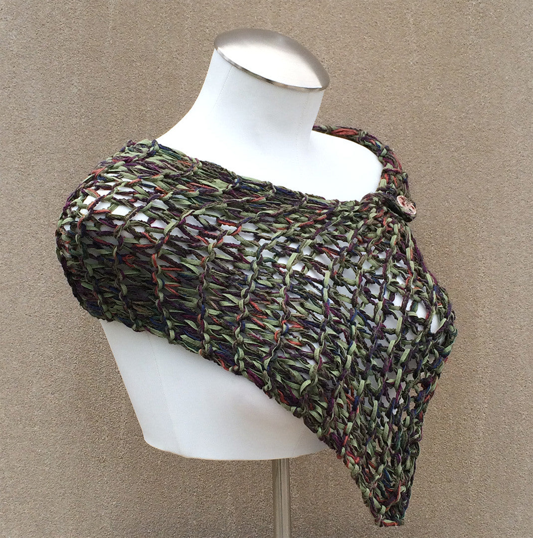 Camouflage Loose Knit Shawl w/Ceramic Button.
