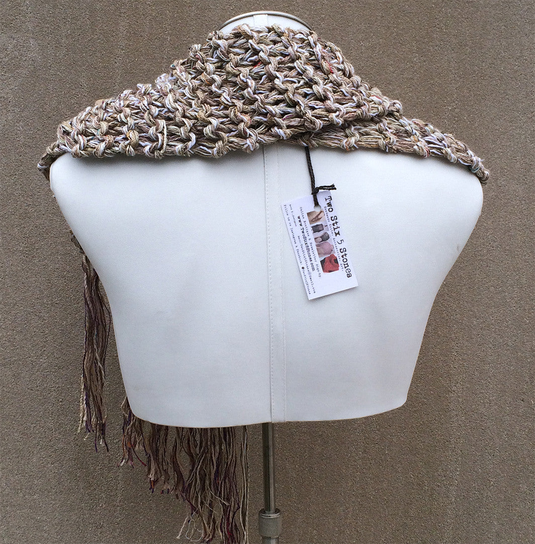 Oatmeal Tweed Shawl w/Contrasting Fringe (S11)