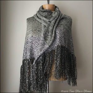 Luxury Grey & Black Tweed Wrap w/Fringe
