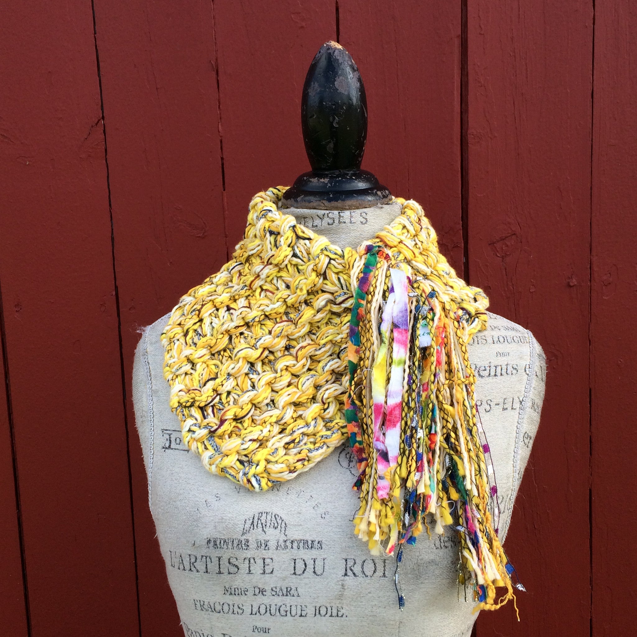 Electric Yellow Tweed Shawlette w/Fringe