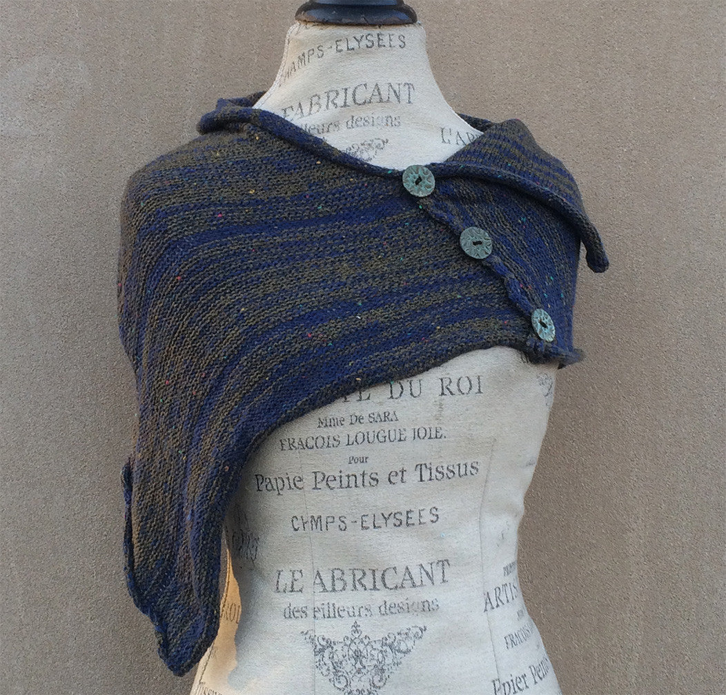 Blue & Green, Three Button, Fine Knit Shawl