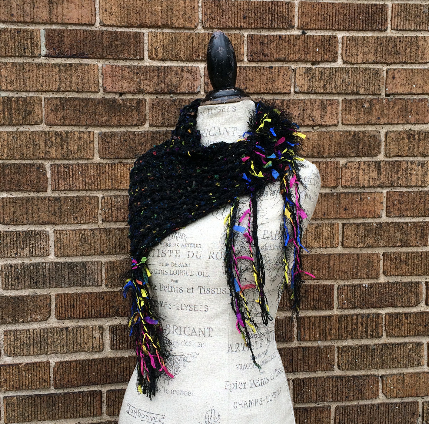 Funky Black Tweed Hand Knit One-of-a-Kind Shawlette