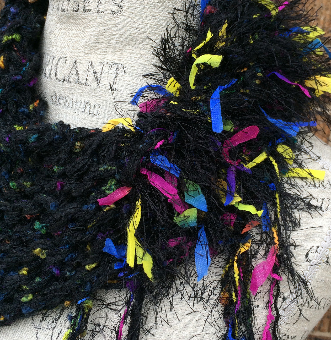 Funky Black Tweed Hand Knit One-of-a-Kind Shawlette
