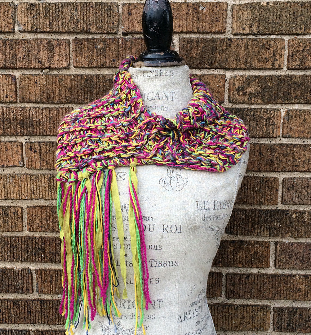 Colorful Tweed Shawlette w/Metal Button
