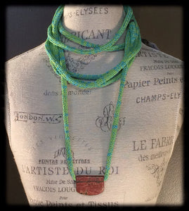 Lime Green Fiber Art Necklace with Stone