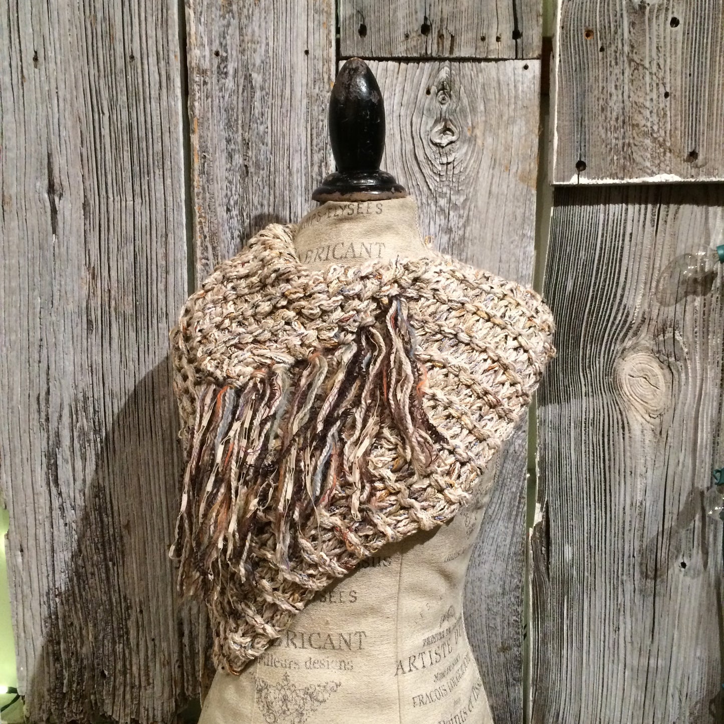 Grey Tweed Shawl w/Fringe