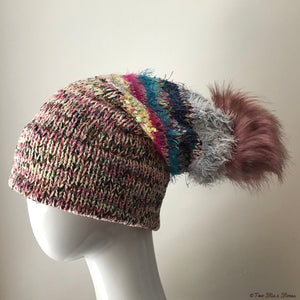 Pink Yellow Blue White Luxe Faux Fur Knitted Beanie/Slouchy Beanie