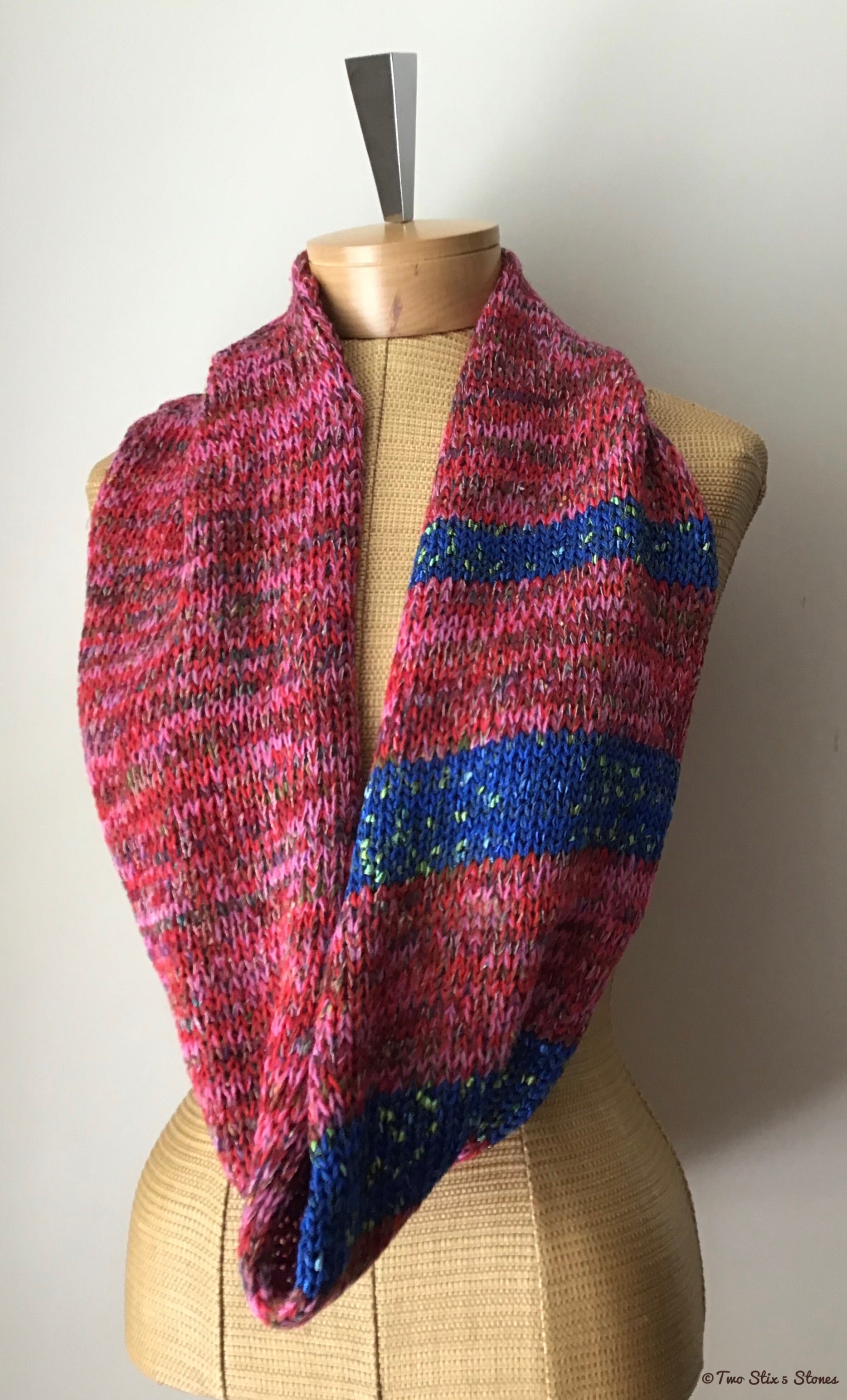 Red w/Blue Tweed Stripes Infinity Scarf
