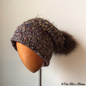 Luxe Mocha Tweed Knit Bean Beanie/Slouchy Beanie