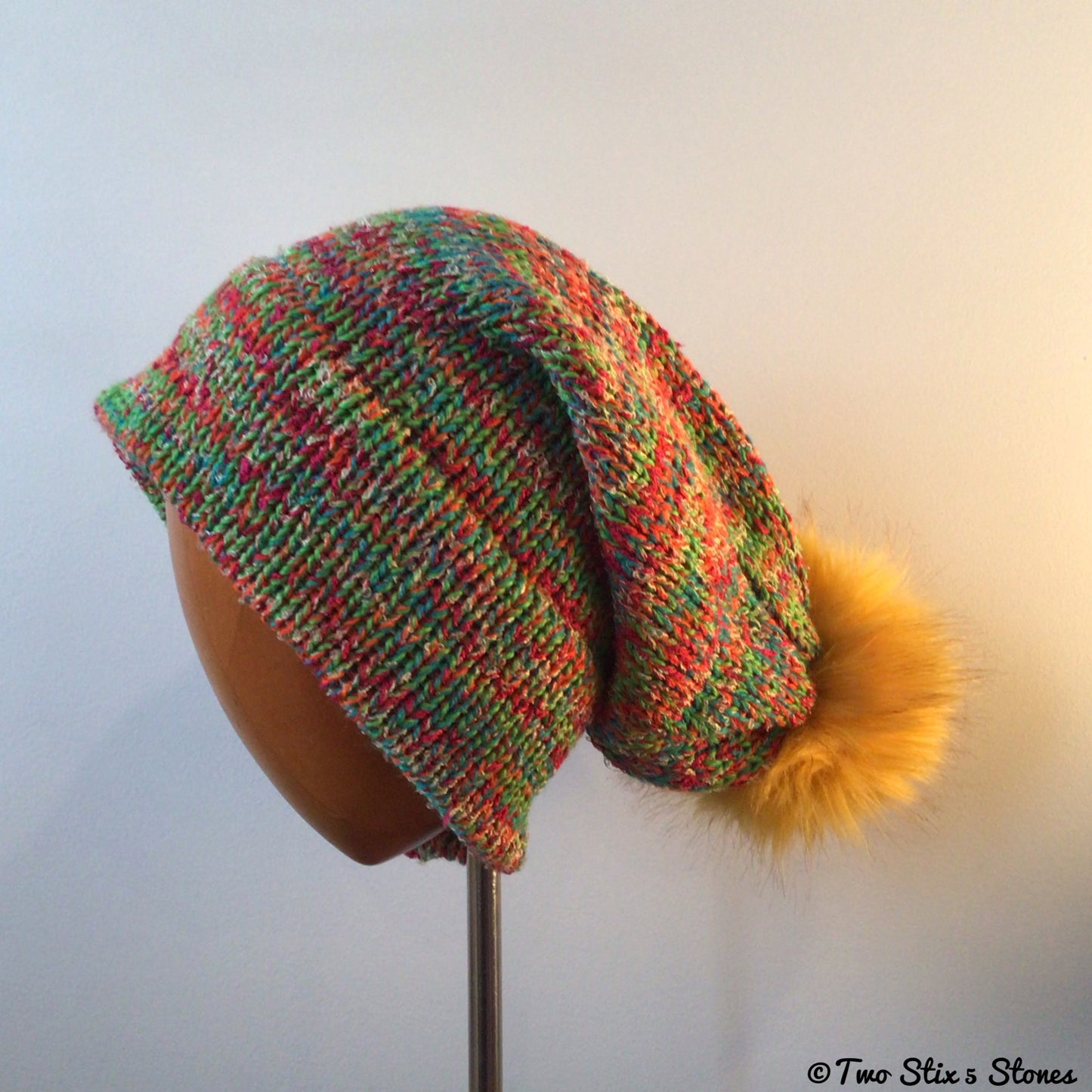 Electric Tweed Knit Faux Fur Pom Pom Hat