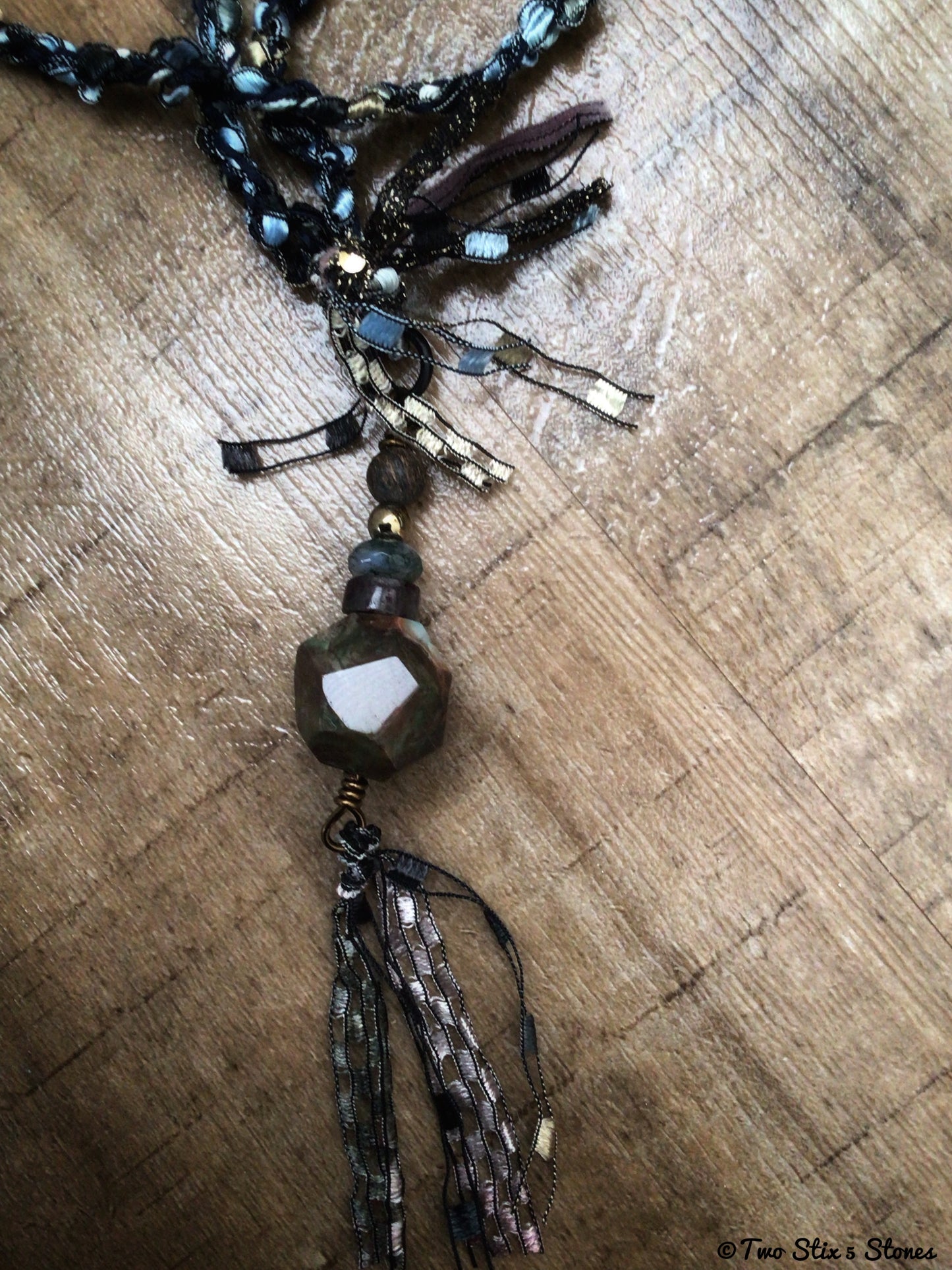 Fiber Necklace w/Semi-Precious Stones