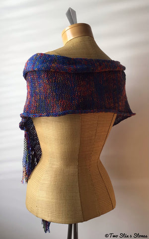 Blue Tweed Knit Shawl w/Fringe
