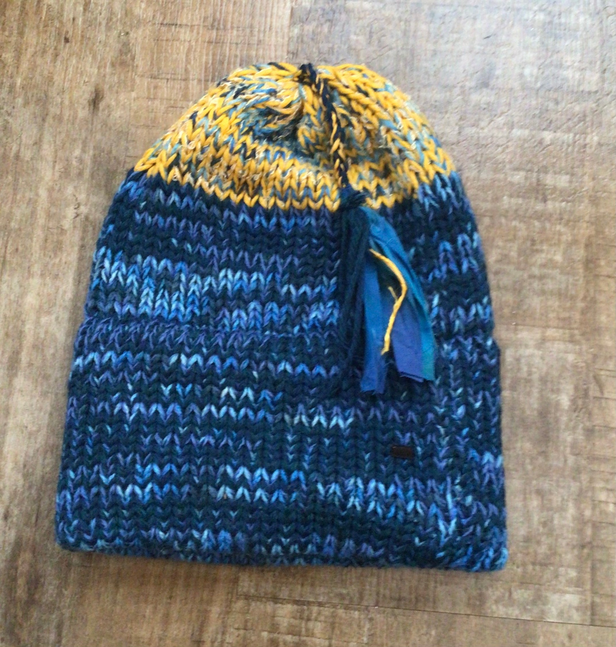 Child - Yellow & Blue Knit Funky Tassel Hat