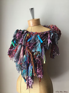 Funky Purple Tweed Handknit Shawl