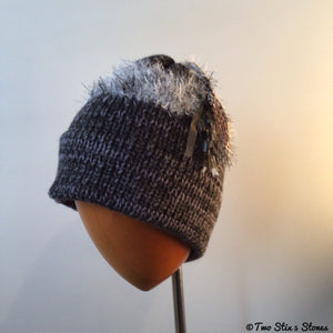 Grey Tweed Knit Beanie w/Funky Tassel