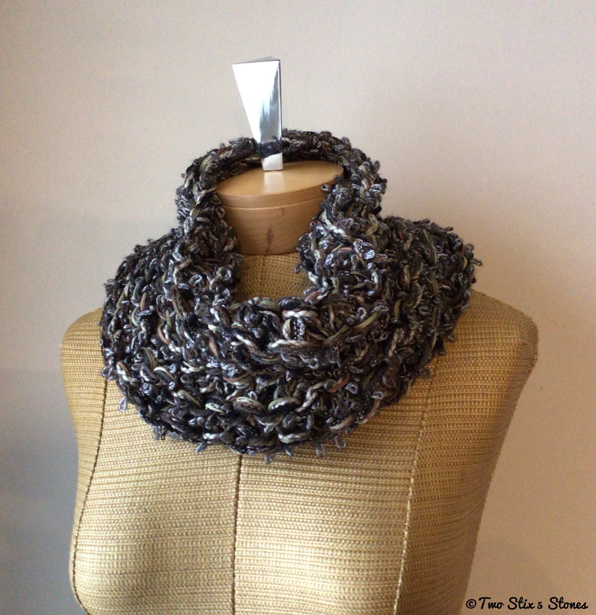 Luxe Chocolate & Grey Tweed Knit Cowl