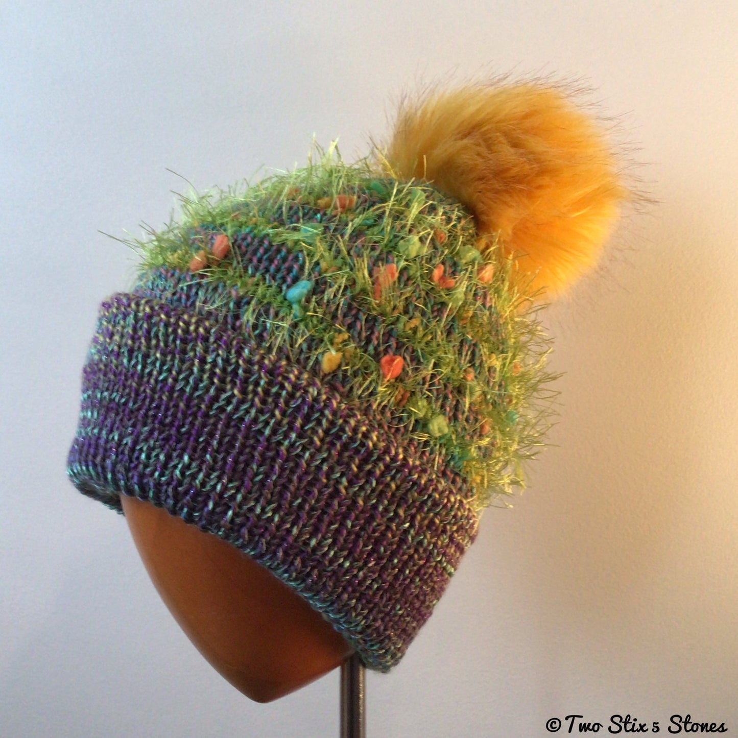 Luxe Lime Green *Funky Tweeds* Faux Fur Pom Pom Hat