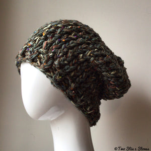 Hunter Green Tweed Slouchy Knit Slouchy Beanie