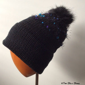 Luxe Black Tweed *Funky Tweeds* Slouchy Pom Pom Hat