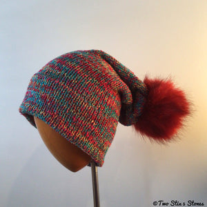 Luxe Electric Tweed Knit Faux Fur Pom Pom Hat