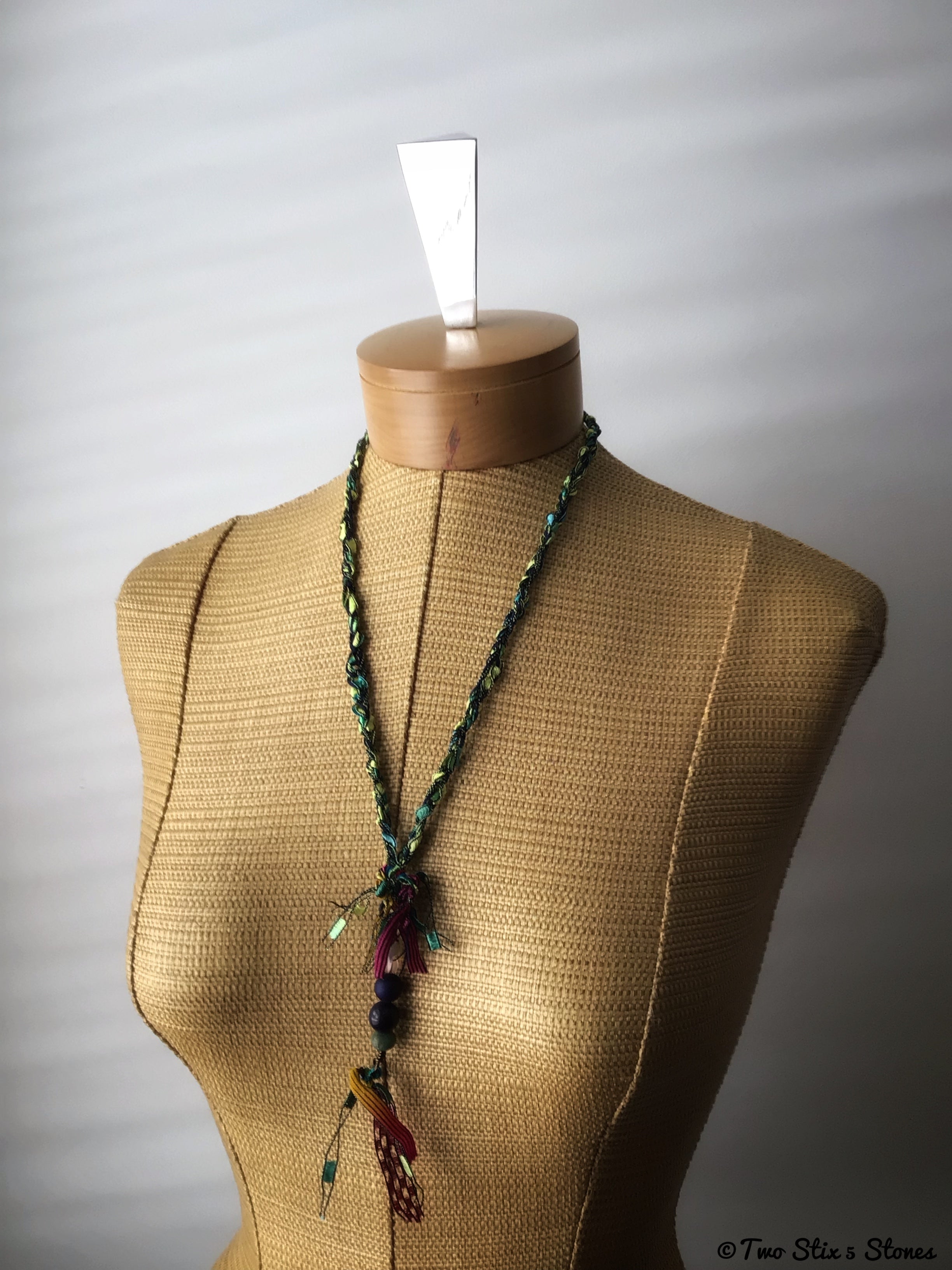 Green Fiber Necklace w/Semi-Precious Stones