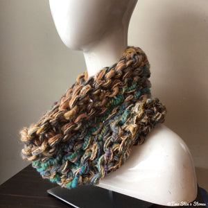 Tan & Turquoise Tweed Knit Cowl