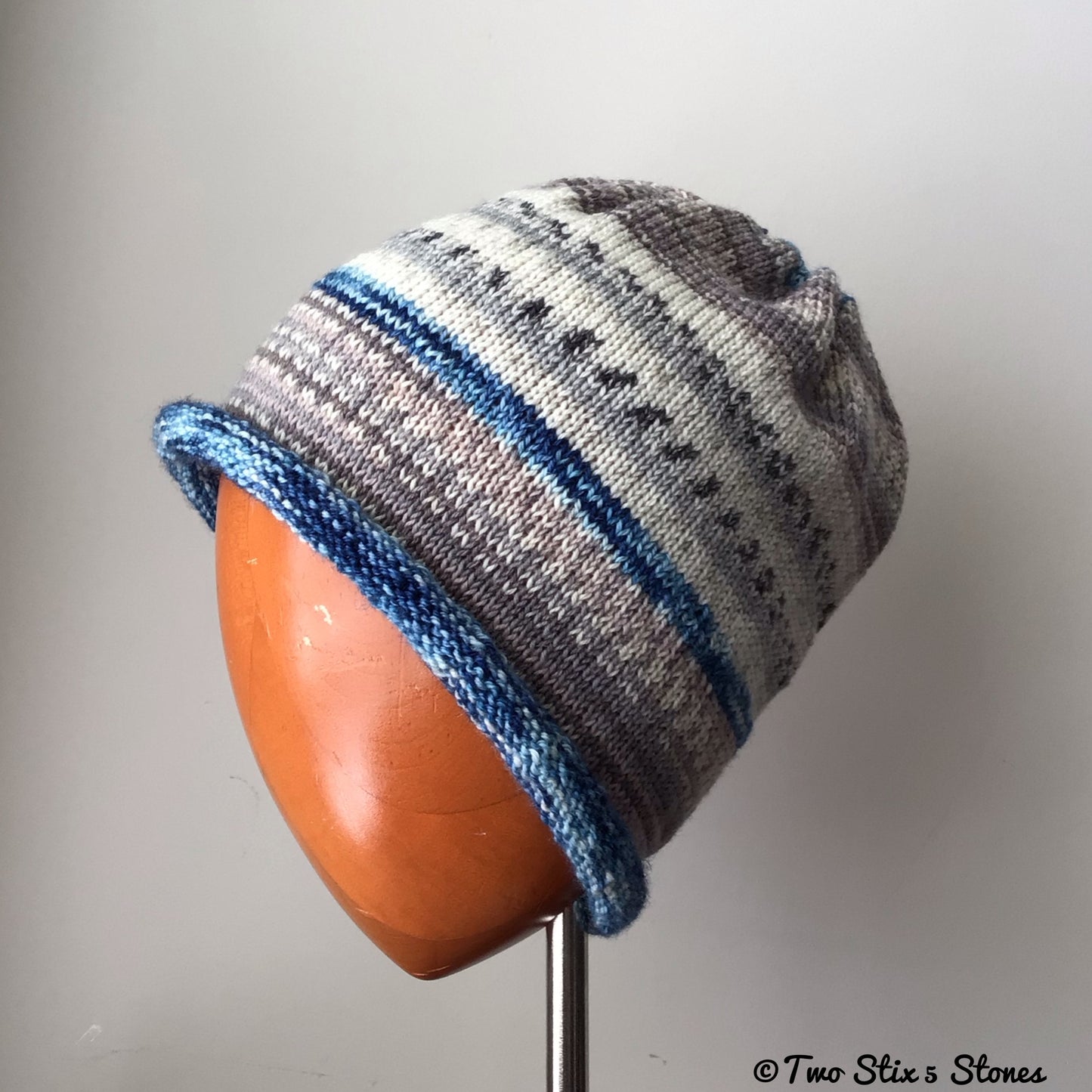 Luxe Cream/Grey/Blue Knit Beanie