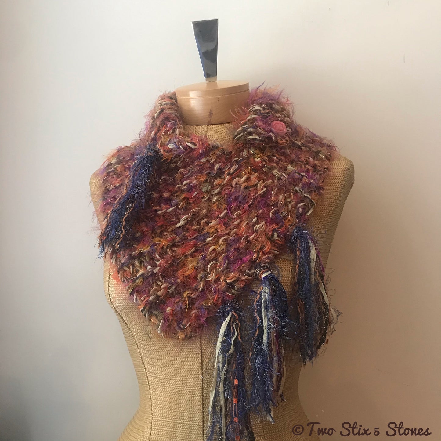 Luxe Rose Tweed Shawlette w/Fringe