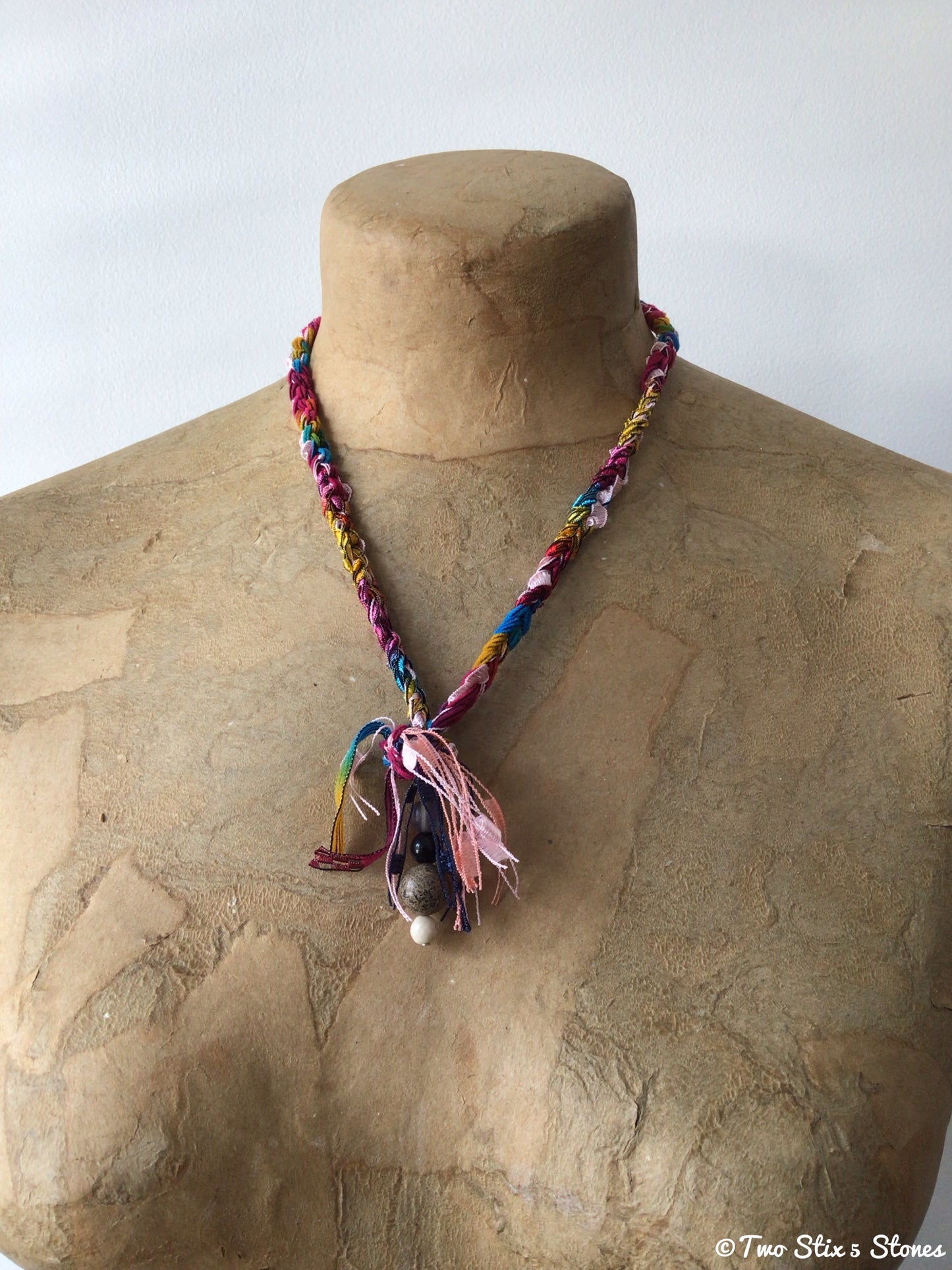 Fiber Necklace w/Semi-Precious Stones