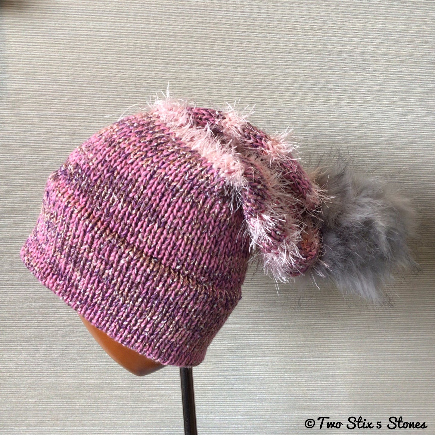 Pink Tweed Beanie/Slouchy Beanie