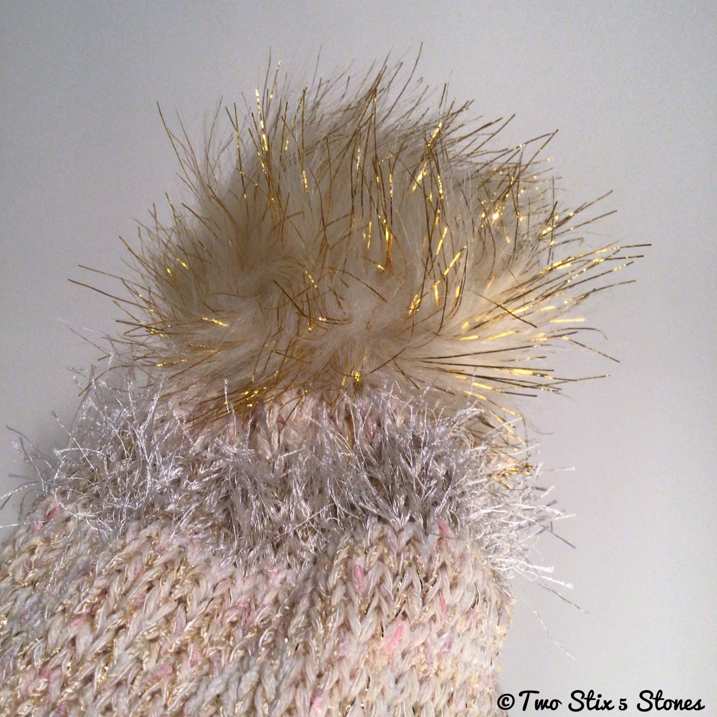 Luxe Cream Tweed Beanie/Slouchy Beanie w/Faux Fur Pom Pom