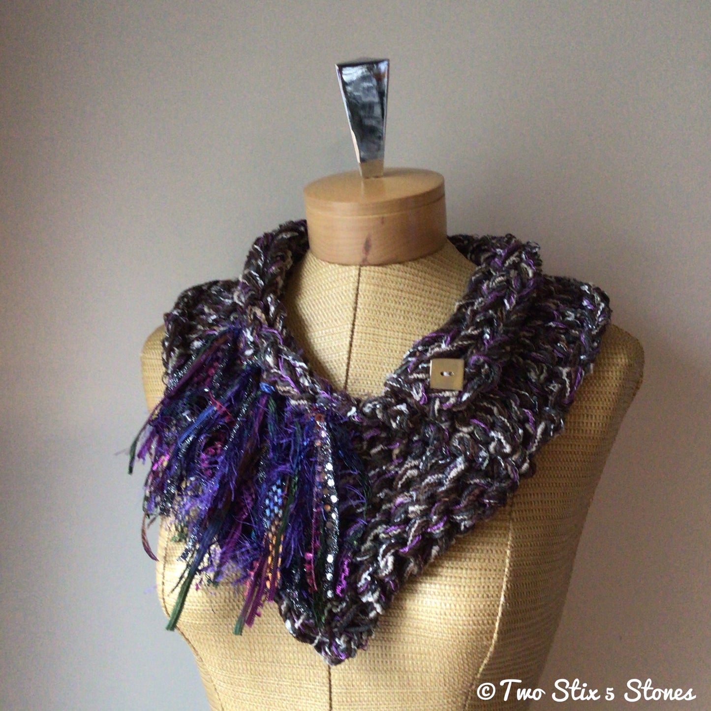 Brown & Purple Tweed Shawlette w/Fringe