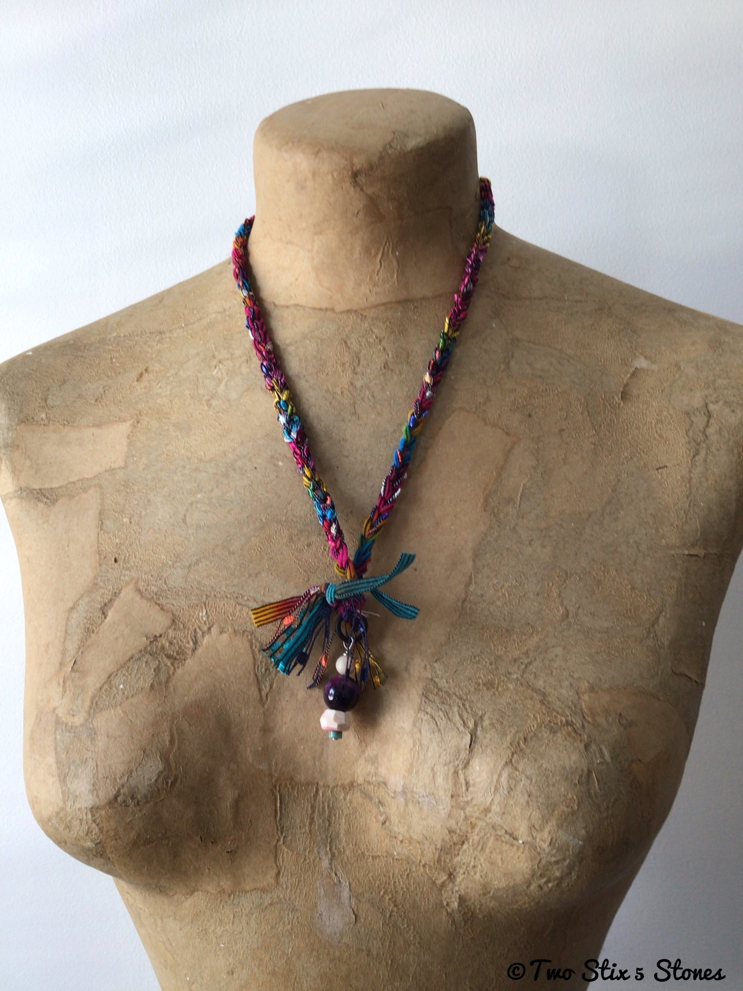 Fiber Necklace w/Semi-Precious Stones