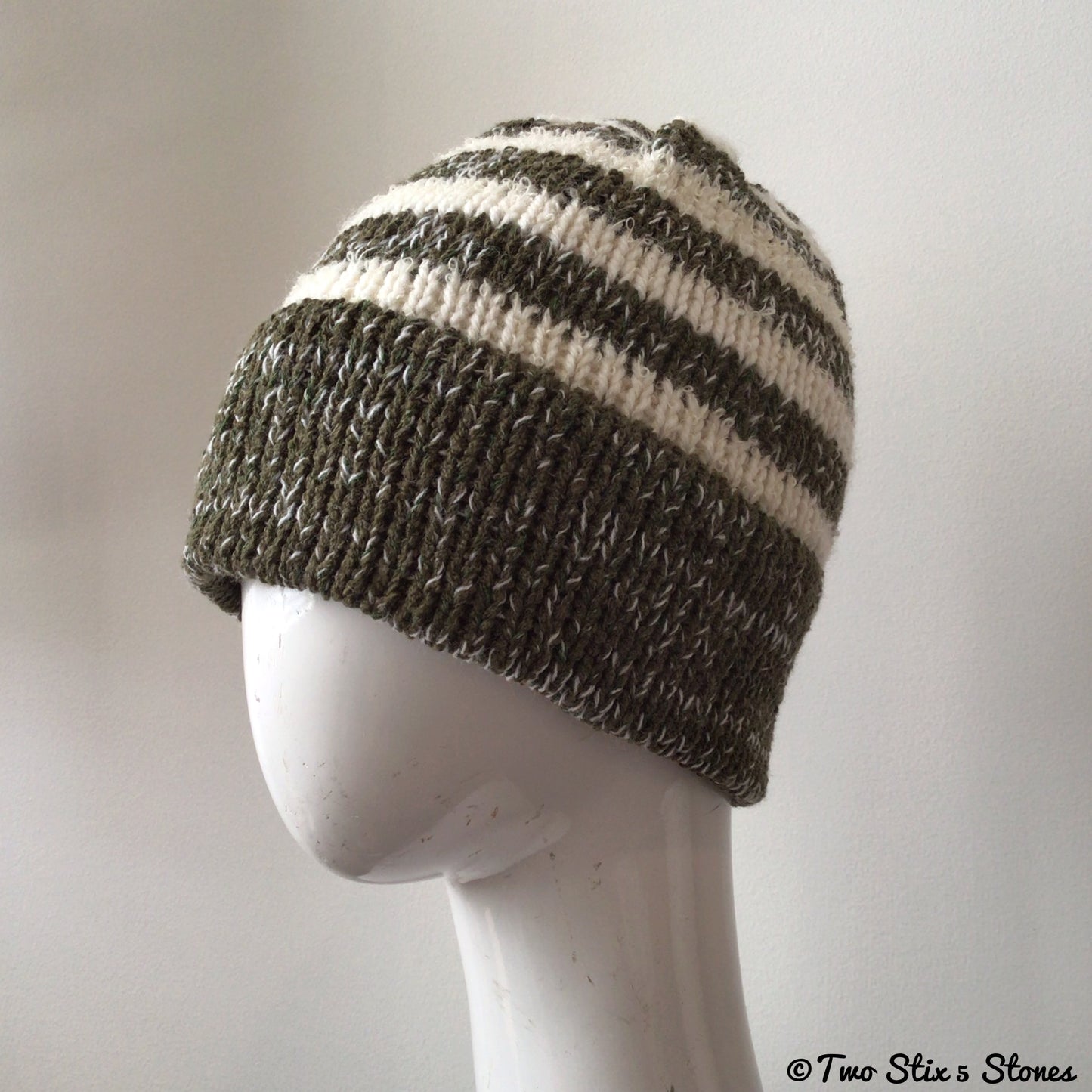 Green & White Knit Beanie