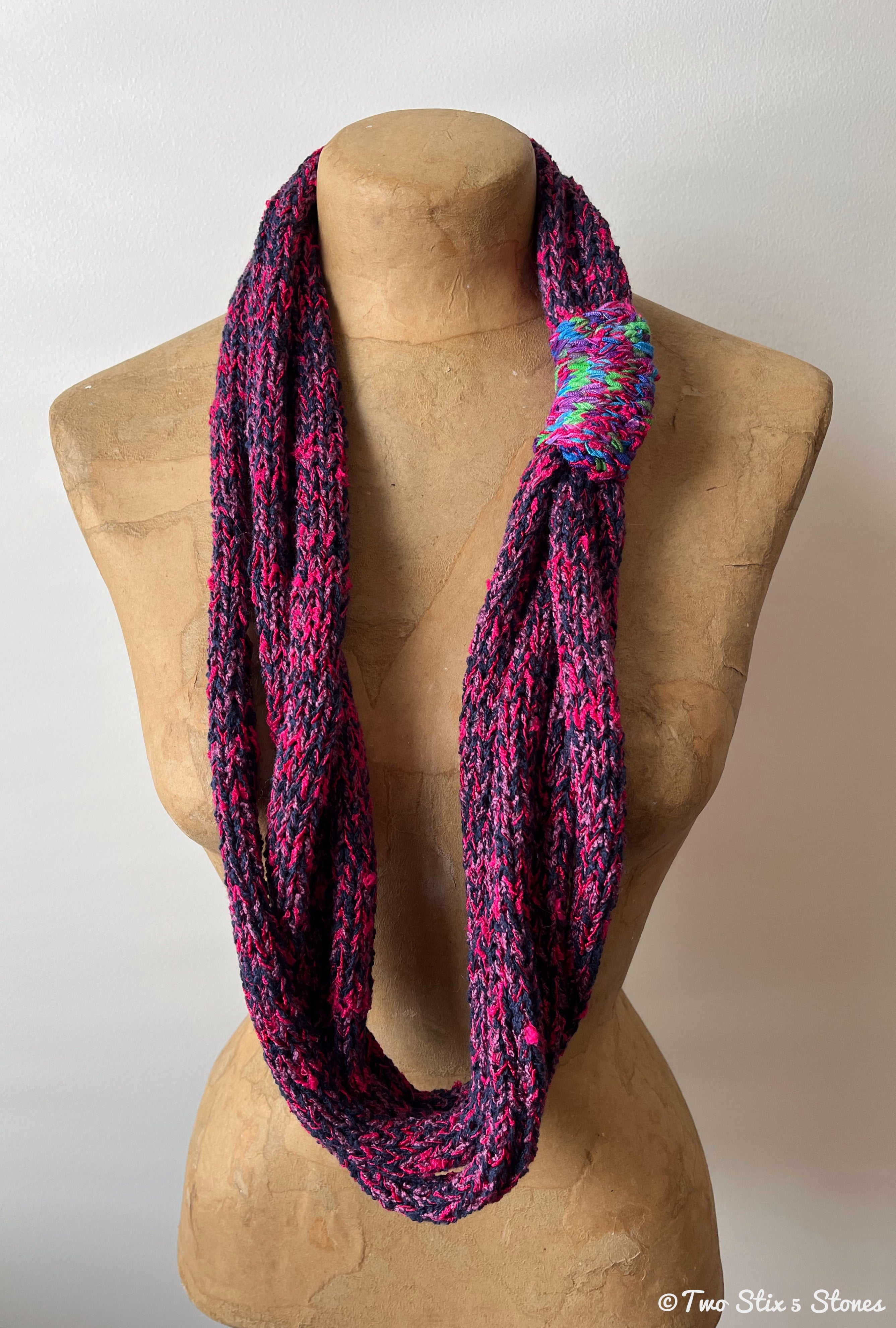 Purple & Fucshia Tweed Rope Necklace/Scarf
