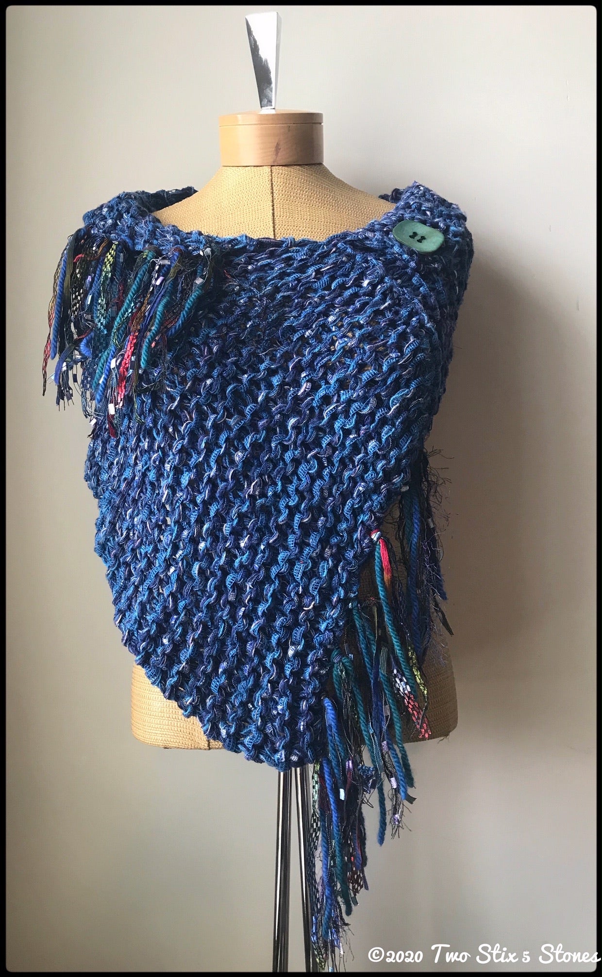 Blue Tweed Shawl w/Fringe