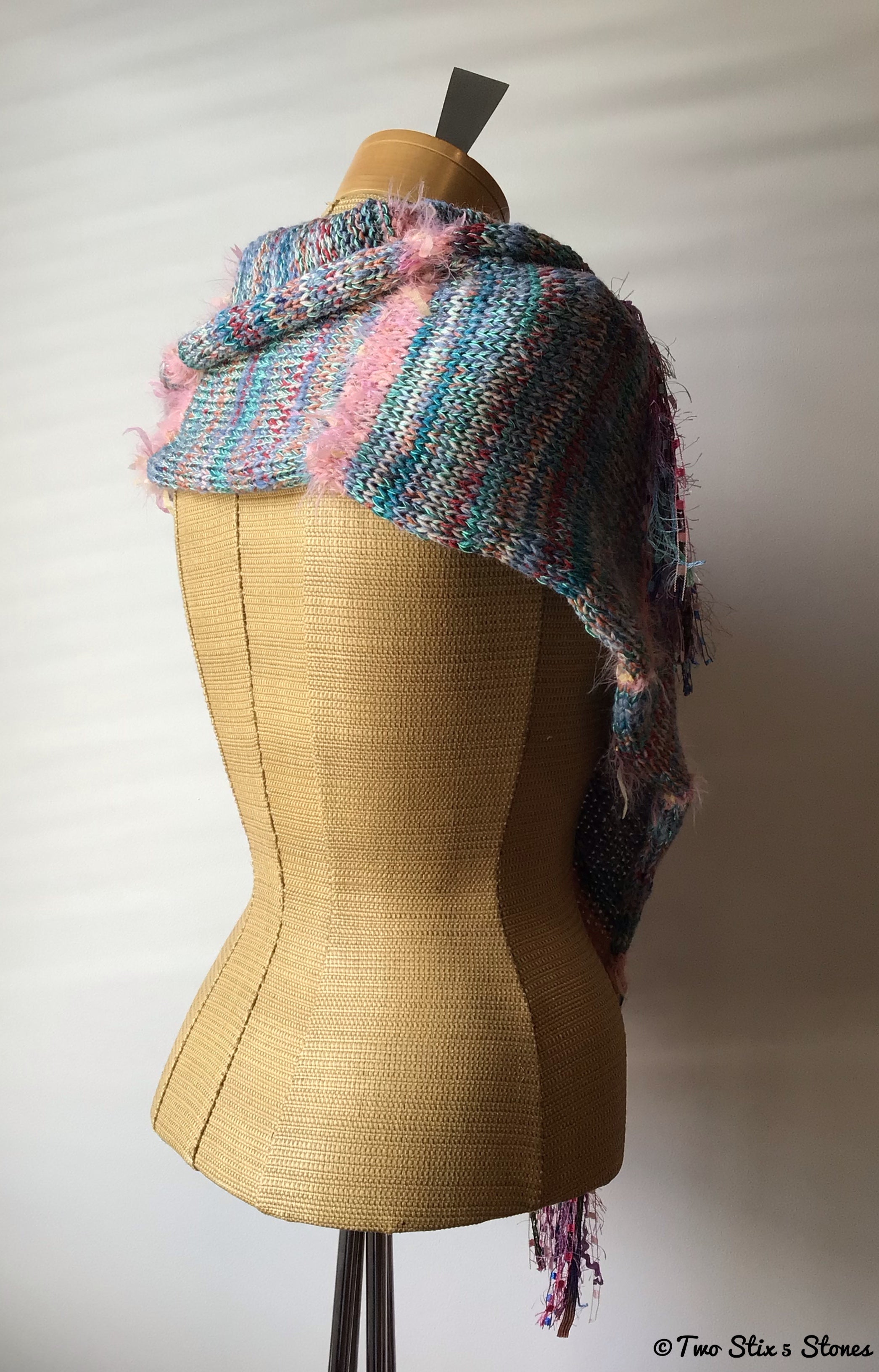 Luxe Teal & Pink Tweed Knit Shawl