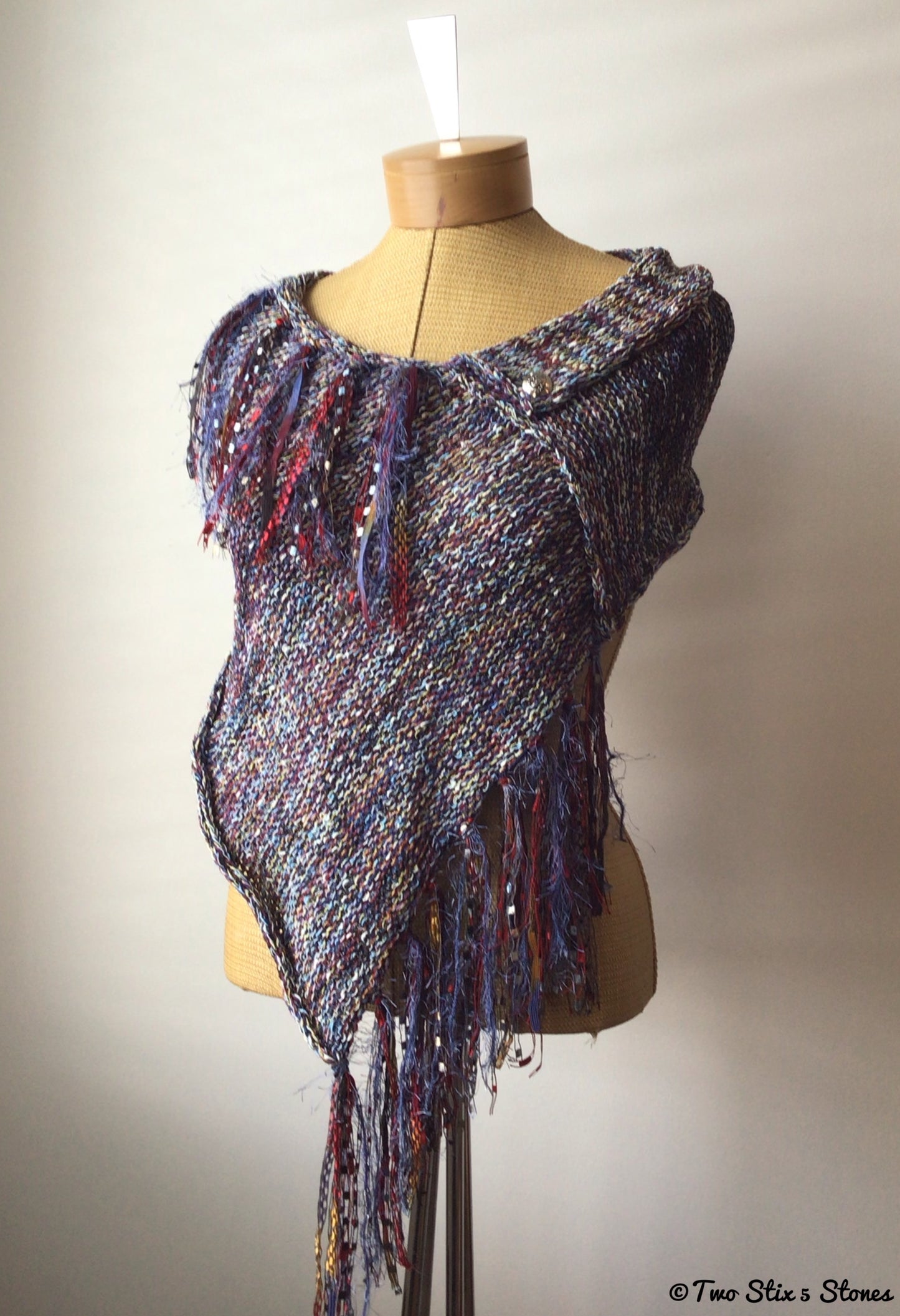 Blue Tweed Knit Shawl