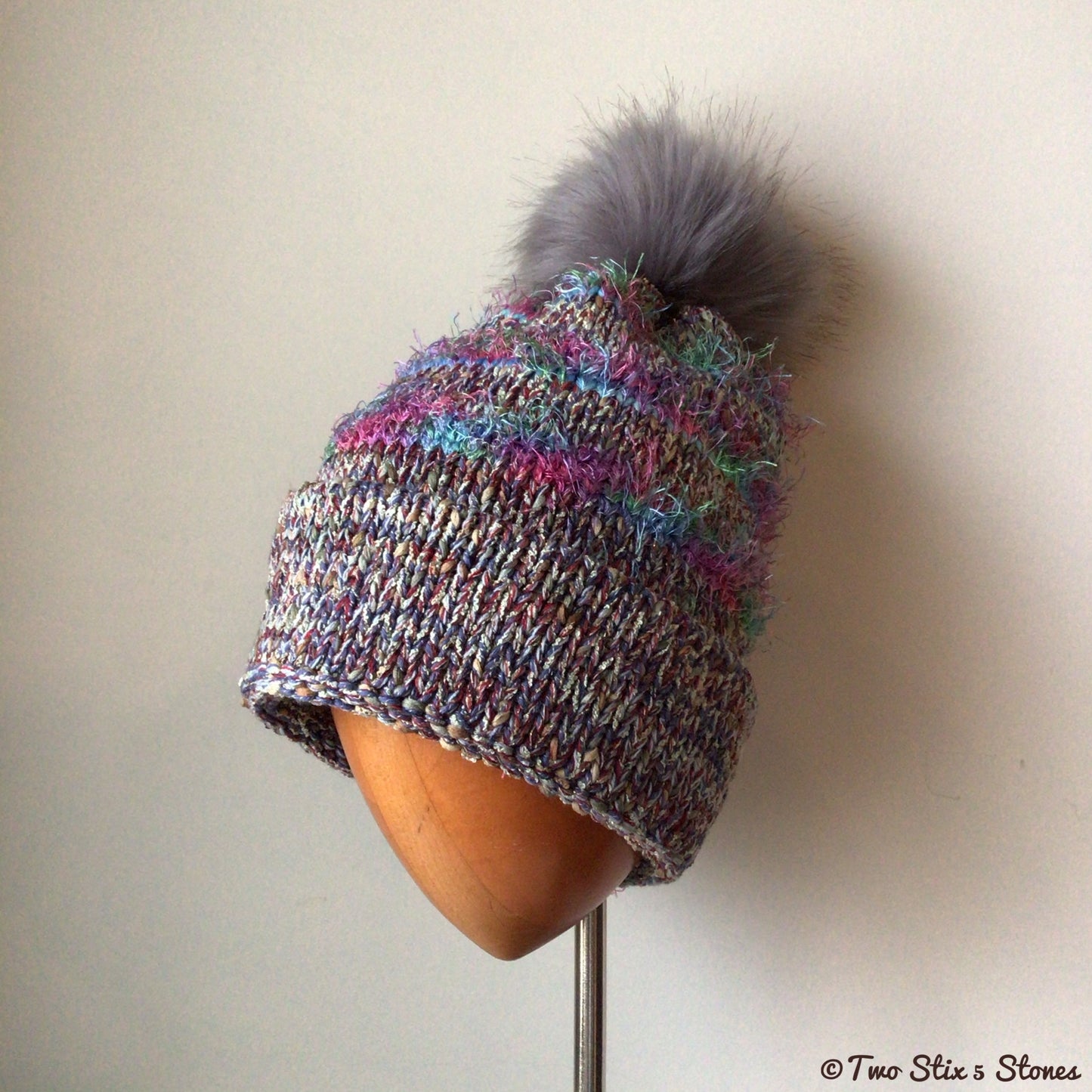 Luxe Lavender *Funky Tweeds* Faux Fur Beanie/Slouchy Beanie