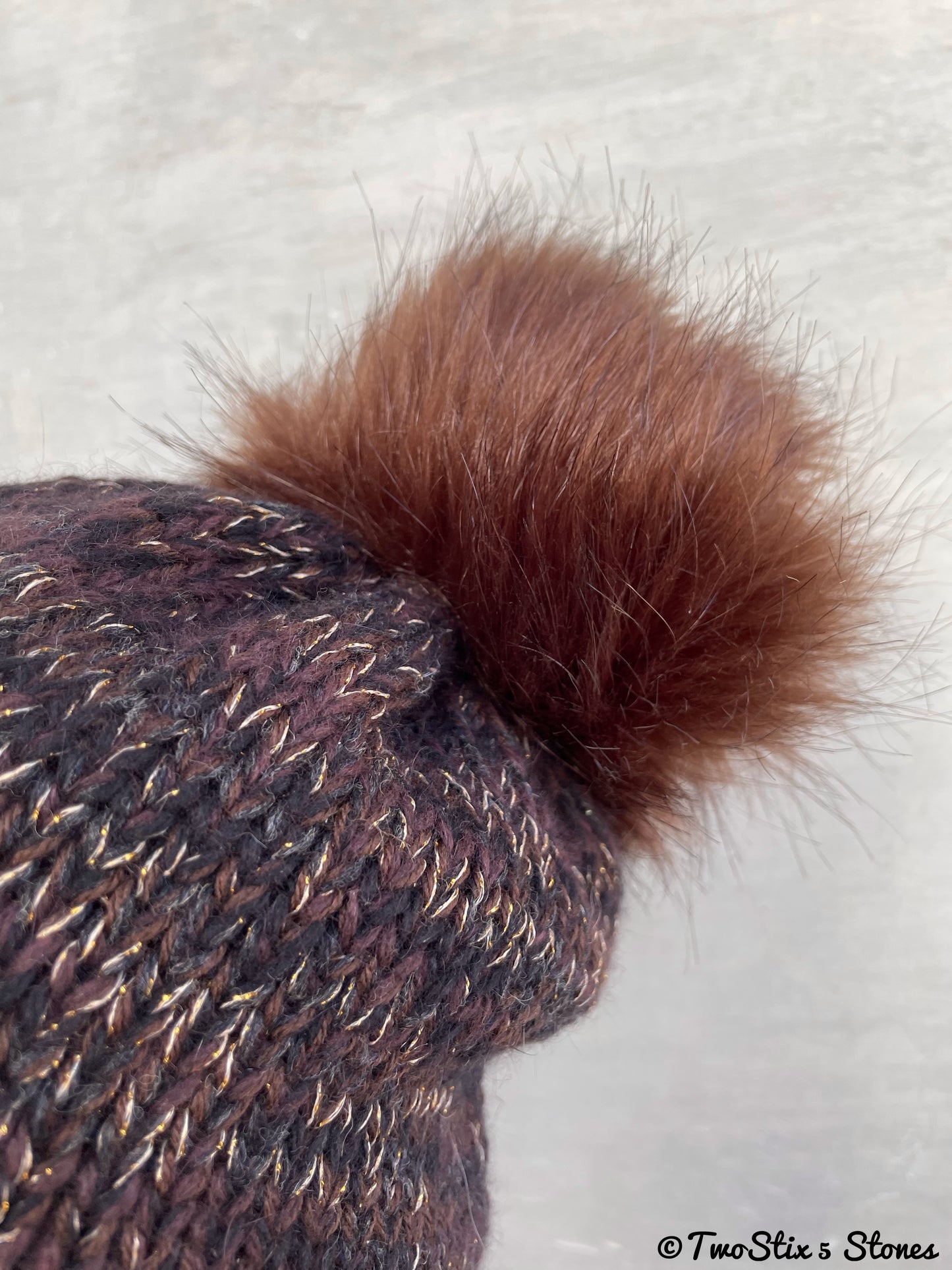 Luxe Chocolate Tweed Beanie/Slouchy Beanie w/Faux Fur Pom Pom