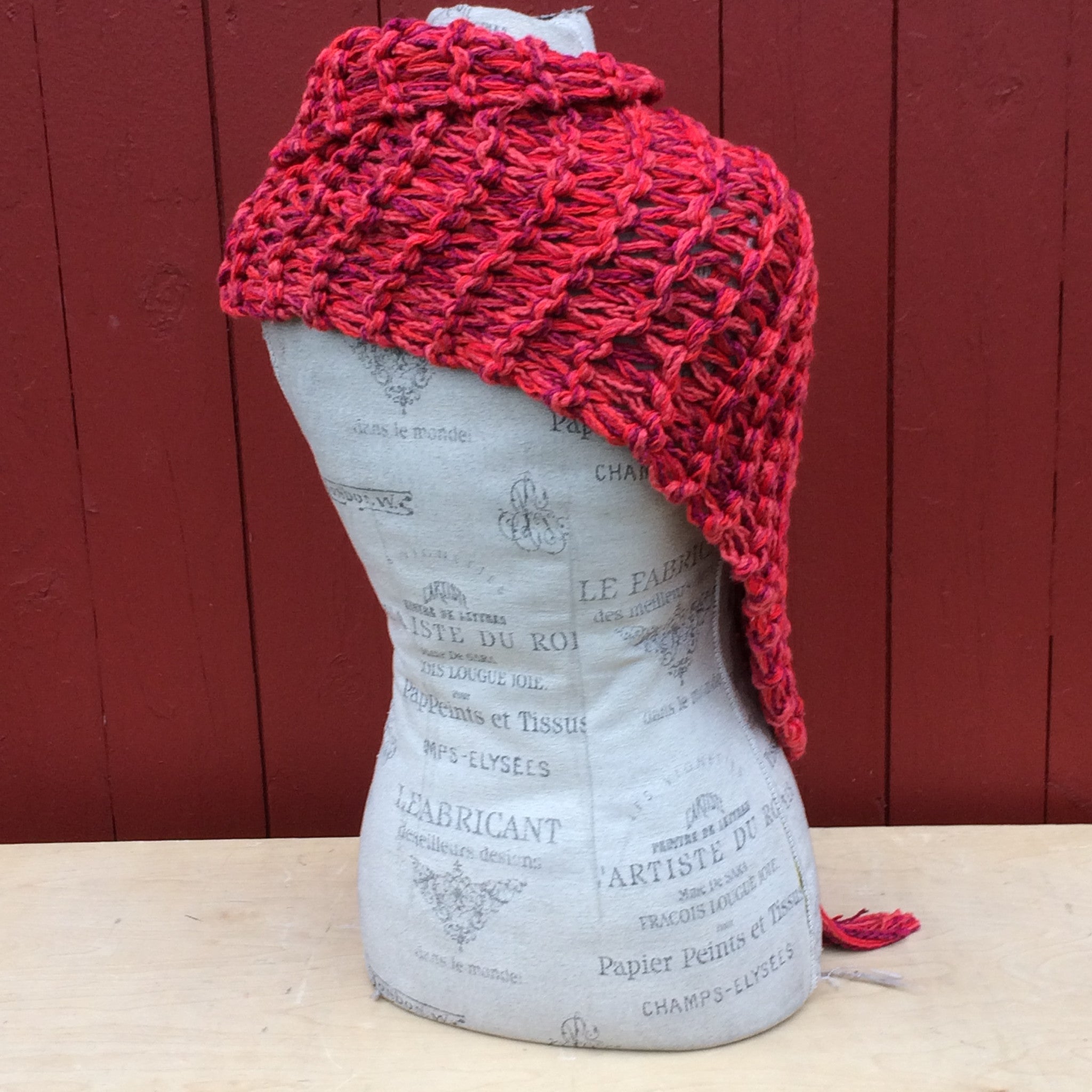 Luxe Red Tweed Shawl w/Fringe