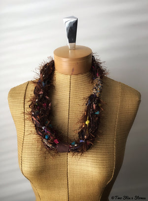 Brown Fiber Necklace w/Band & Leather