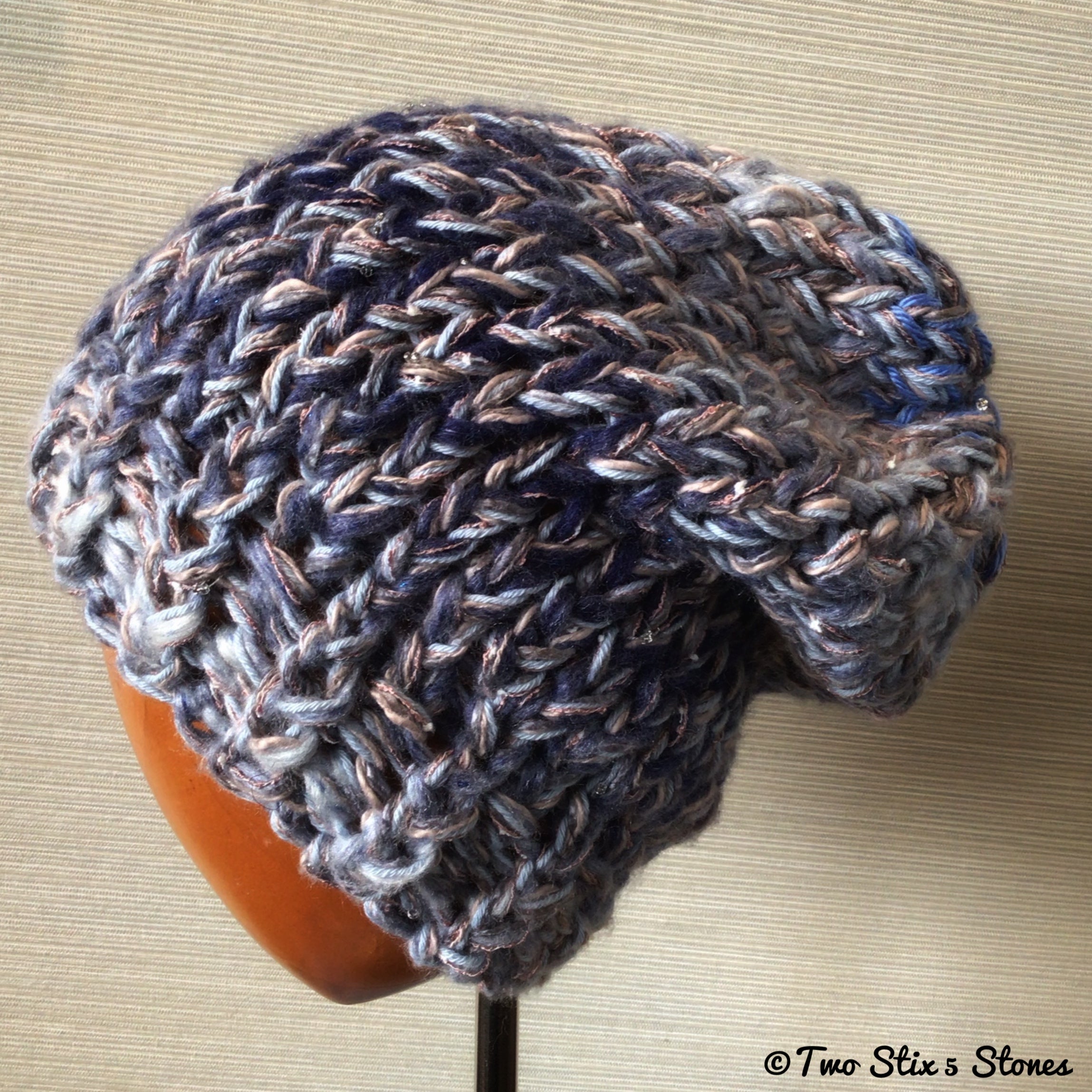 Blue Tweed Knit Slouchy Hat