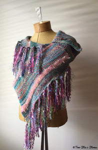 Luxe Teal & Pink Tweed Knit Shawl