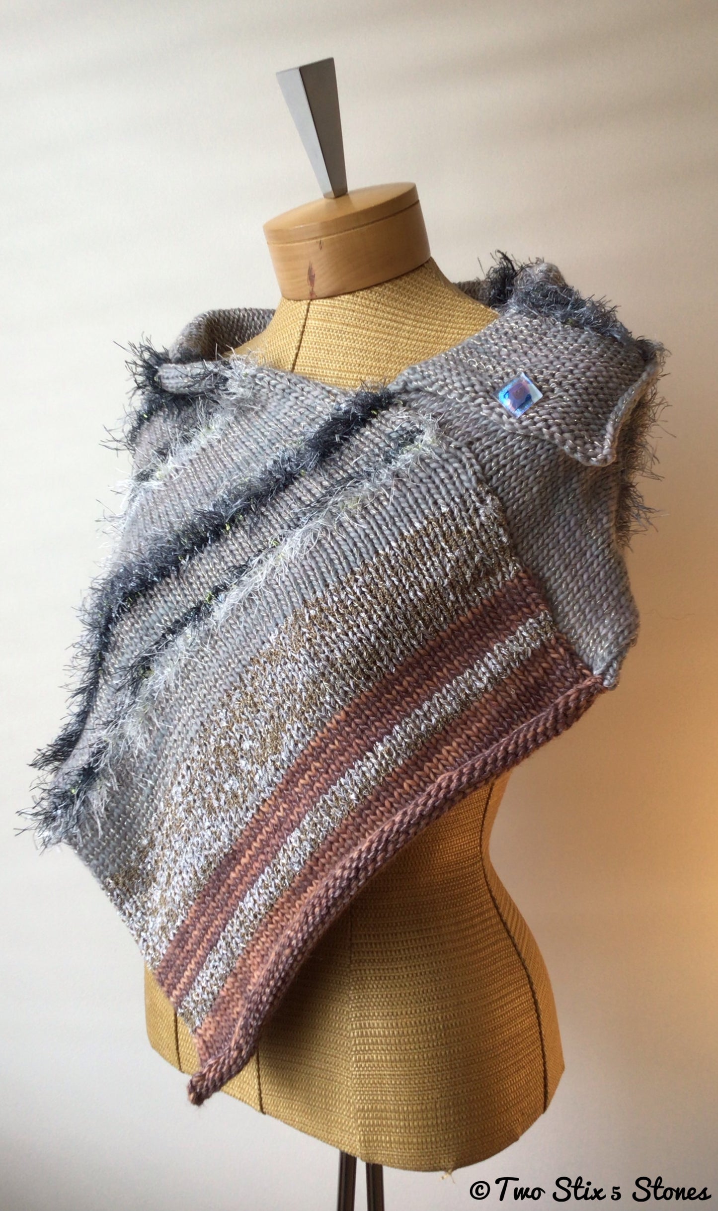 Luxe Grey & Mocha Tweed Knit Shawl