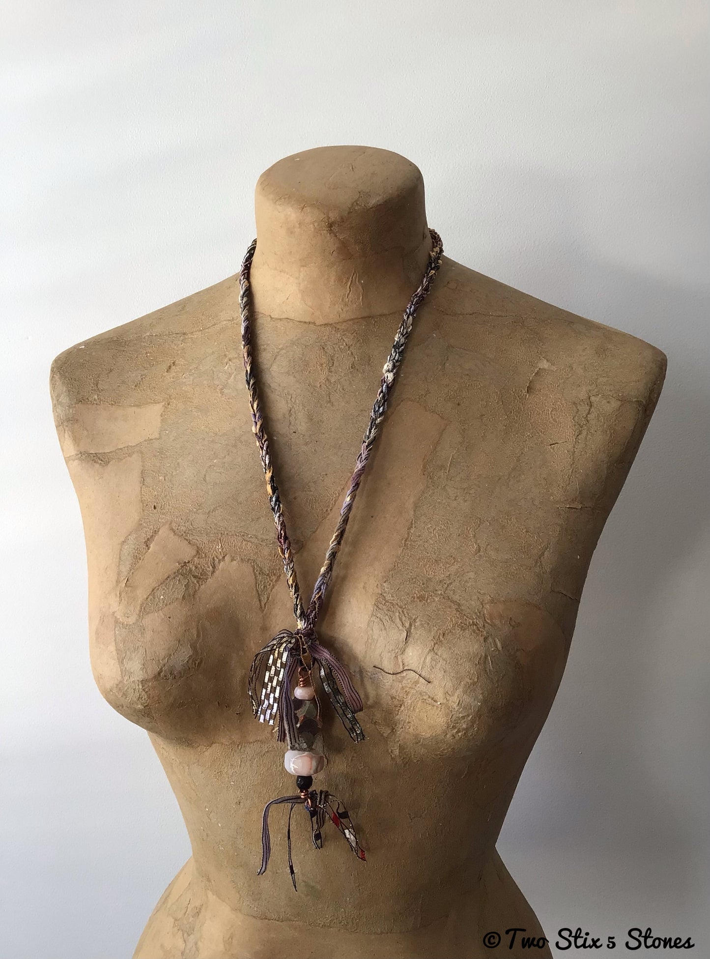 Fiber Necklace w/Semi-Precious Stones